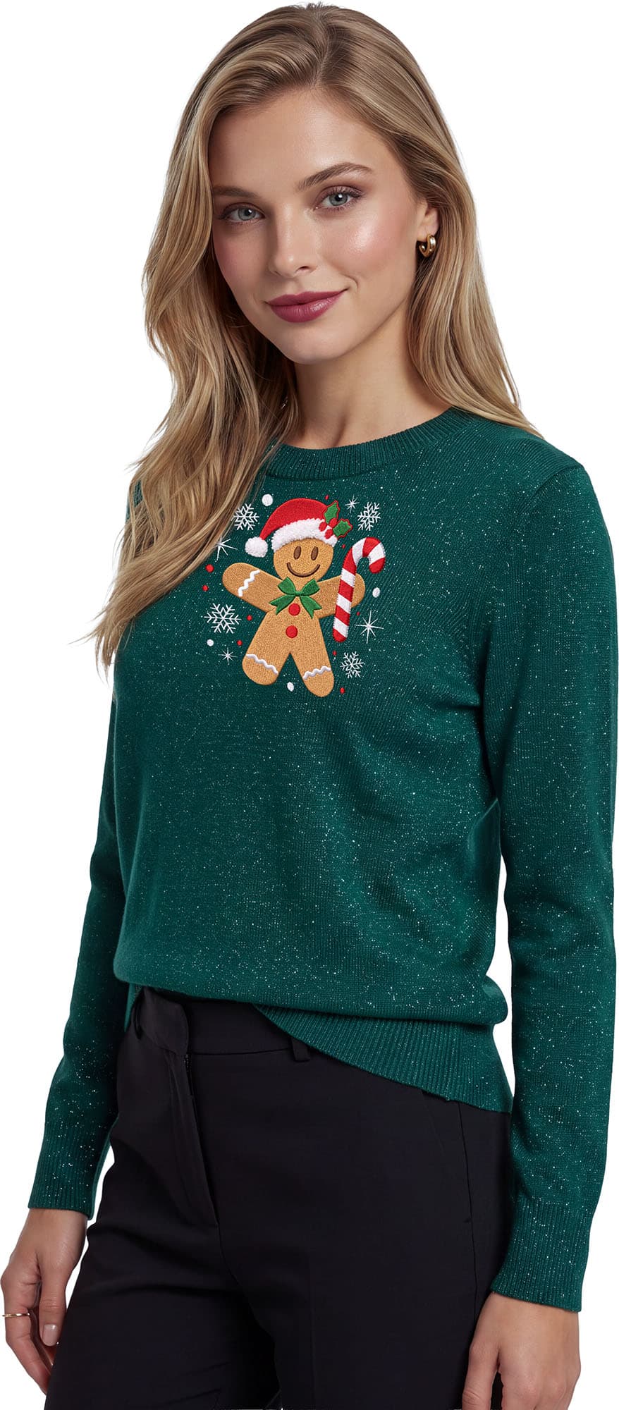 Sweater med honningkagemand i glitter til damer