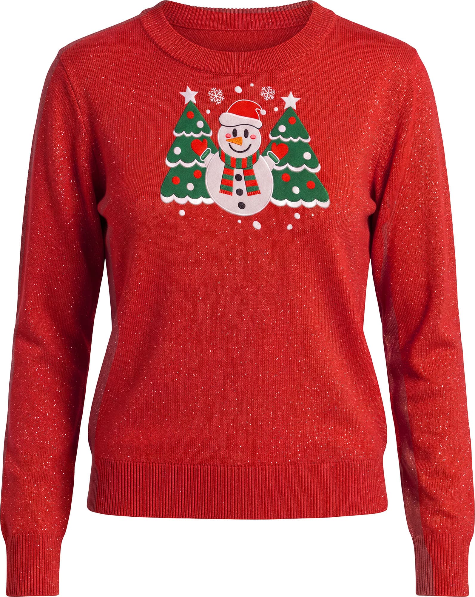 Sweater med snemand i glitter til damer