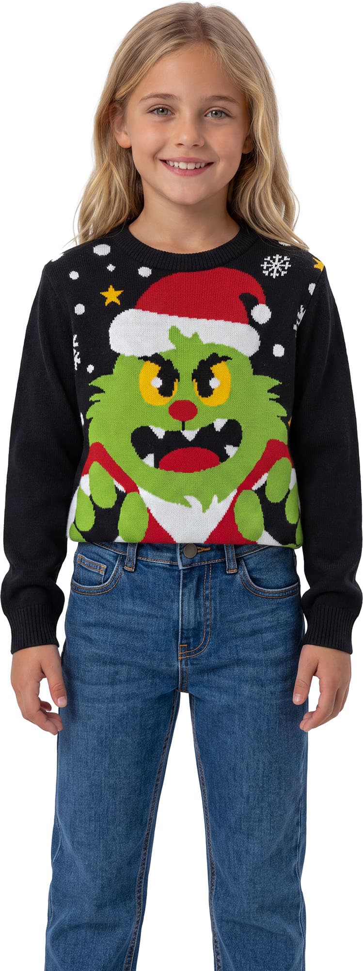 Julesweater med grønt monster til børn