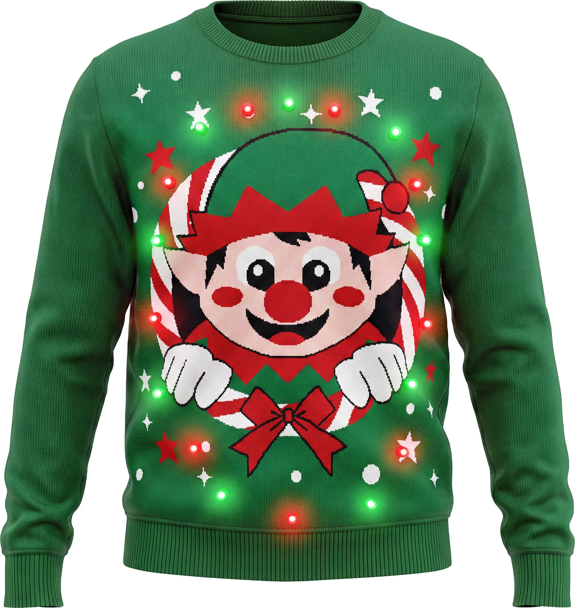 Sweater med nisse og 12 LED-lys til herrer