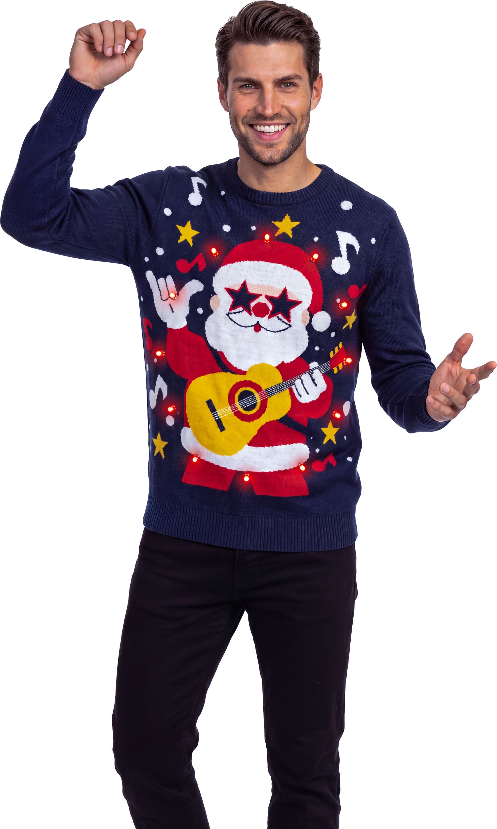 Sweater med sej julemand og 12 LED-lys til herrer