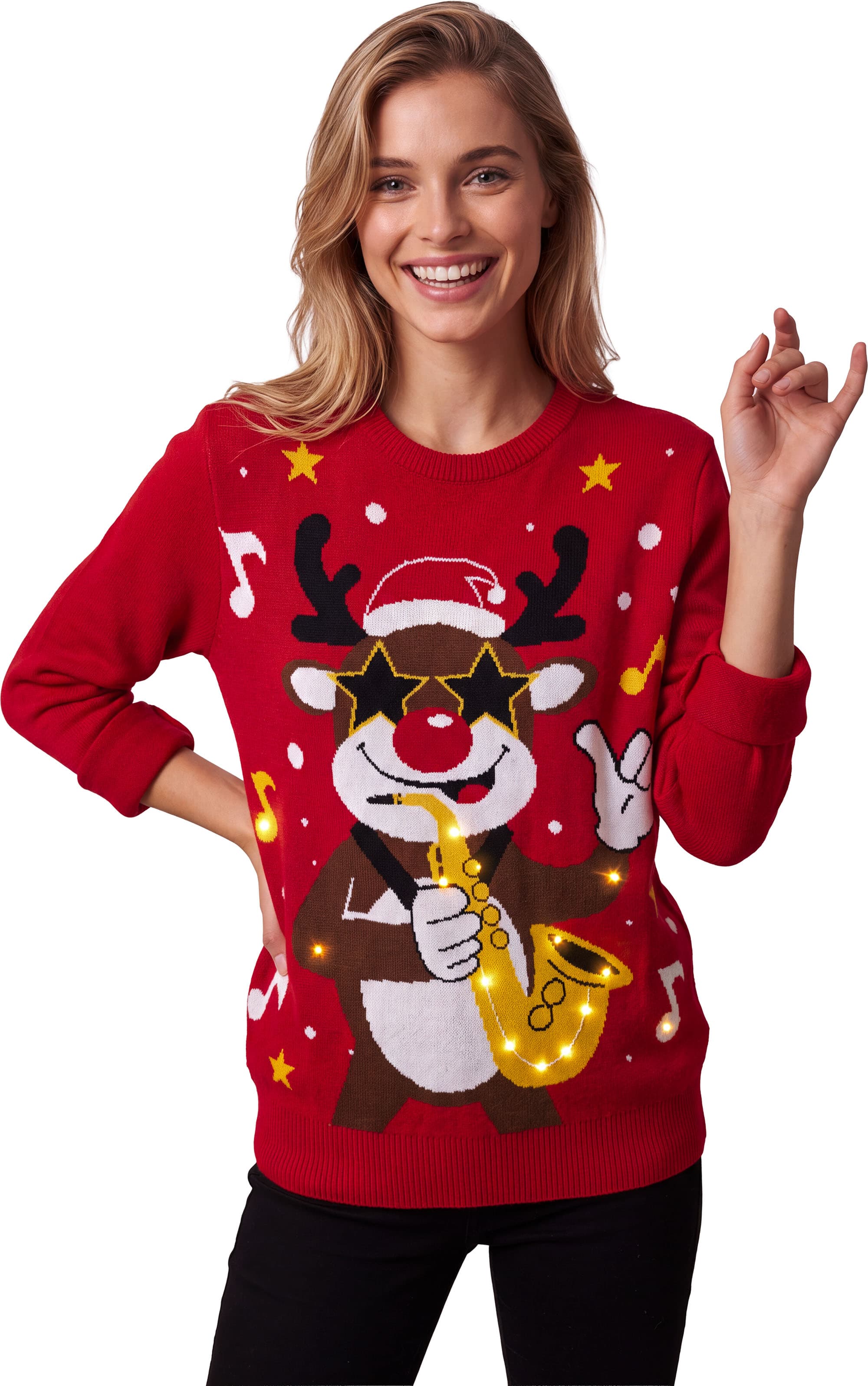 Sweater med sejt rensdyr og 12 LED-lys til damer