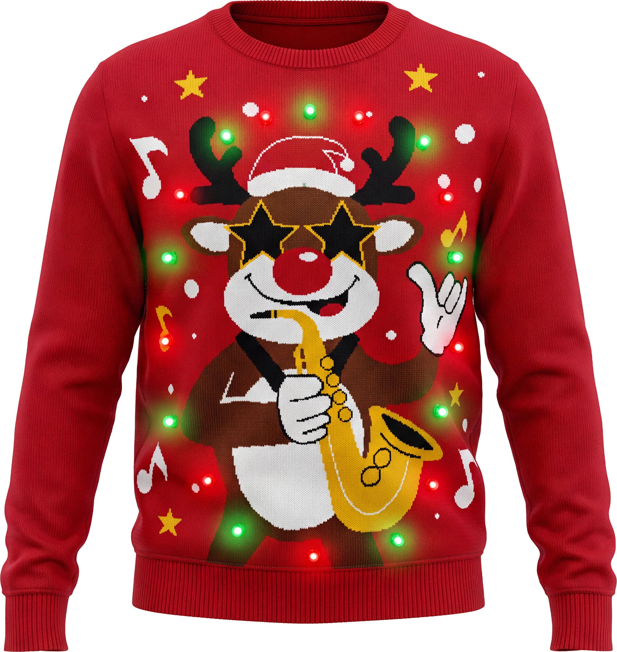 Sweater med sejt rensdyr og 12 LED-lys til herrer