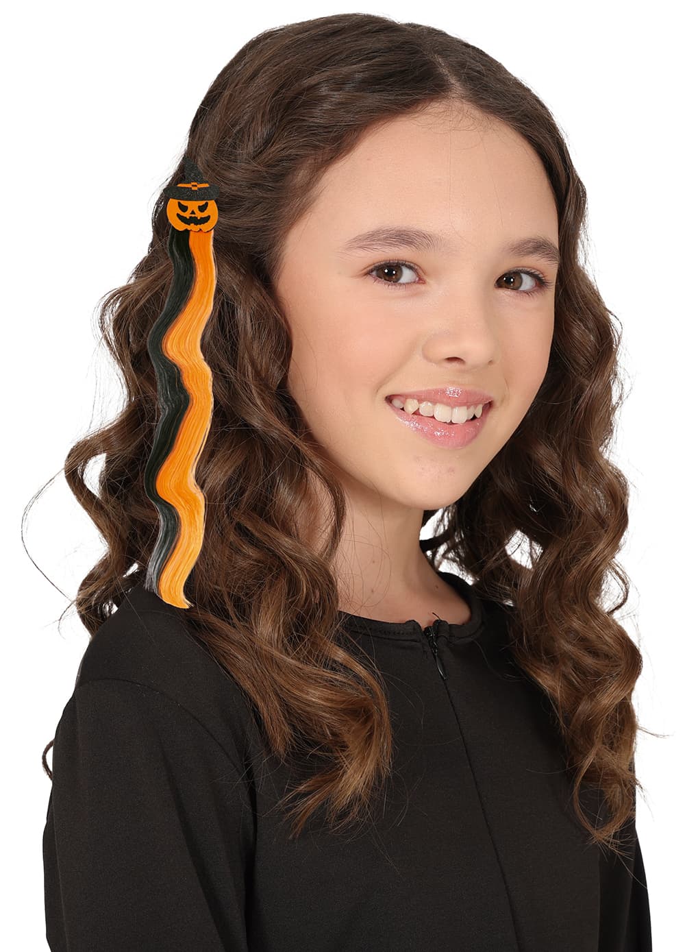 Græskarhårlok i orange og sort, 40 cm