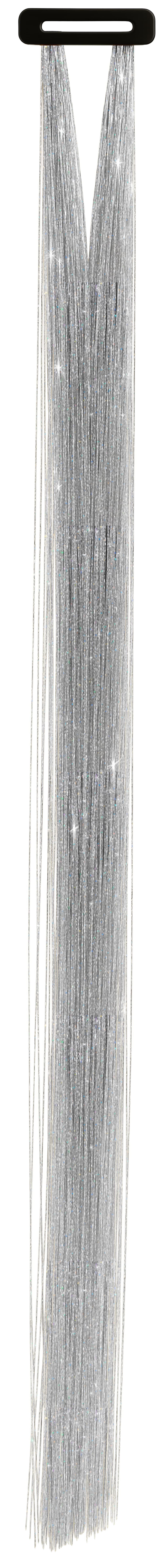 3 hår-extensions med glitter, 50 cm, sølv