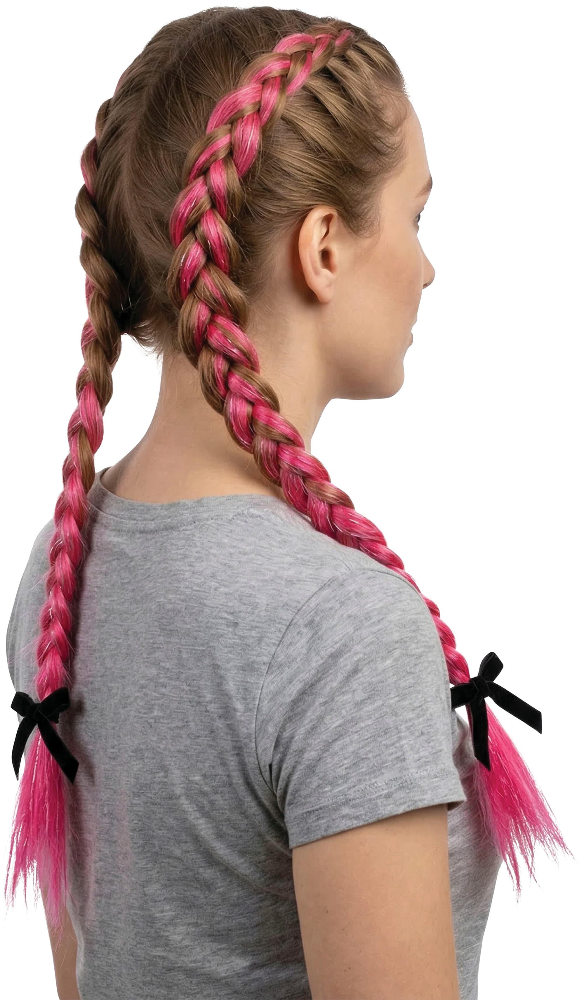 Hårextension med sølvlametta, fuchsiafarvet, 70 cm