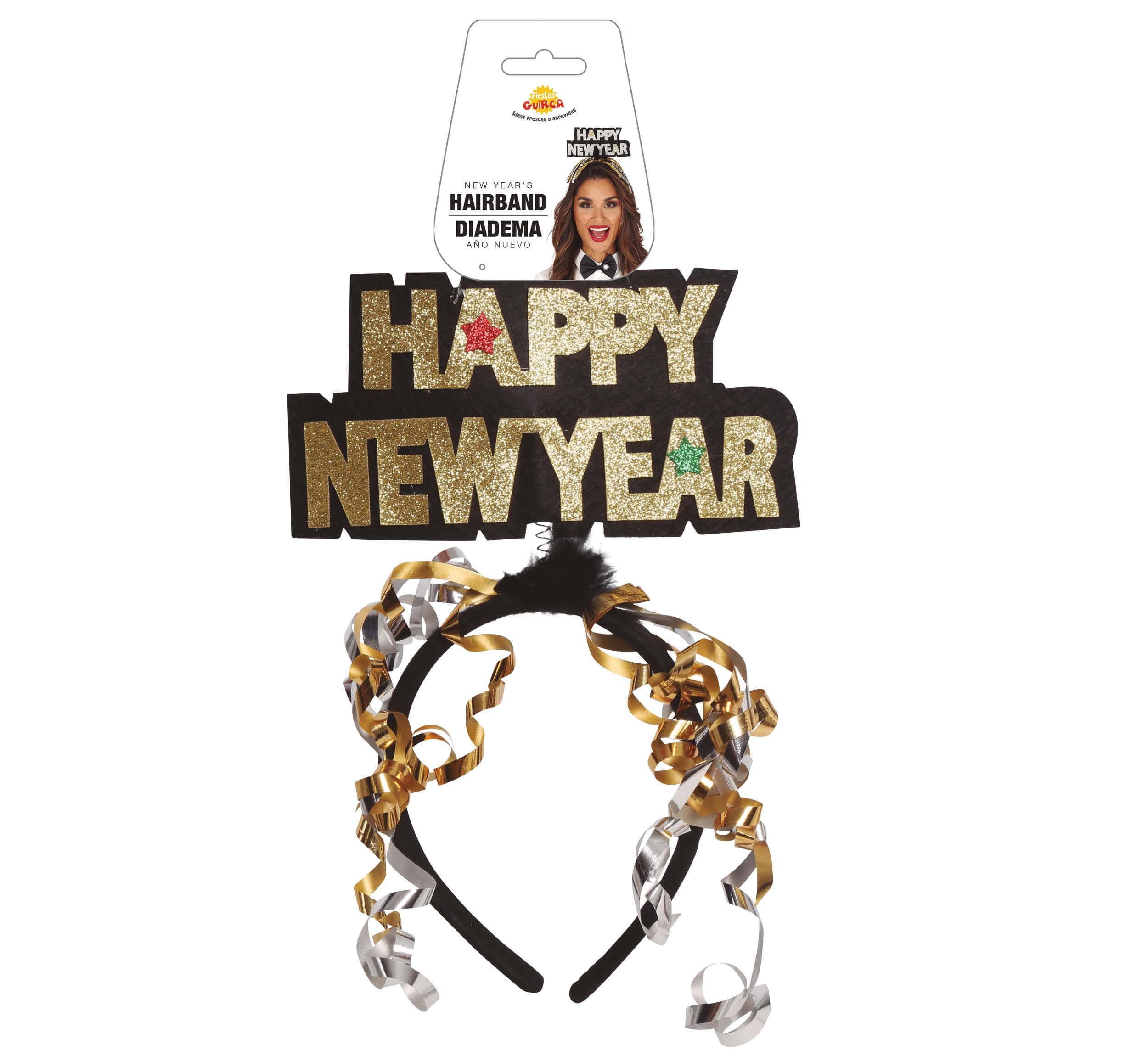 Hårbøjle "Happy New Year" i guld og sølv