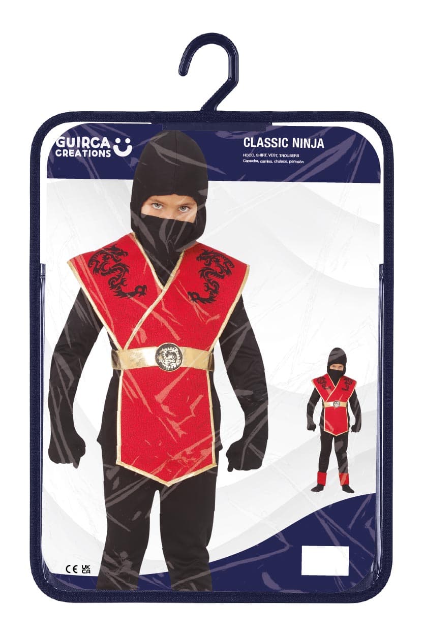 Ninja – kostume til børn, rød og sort