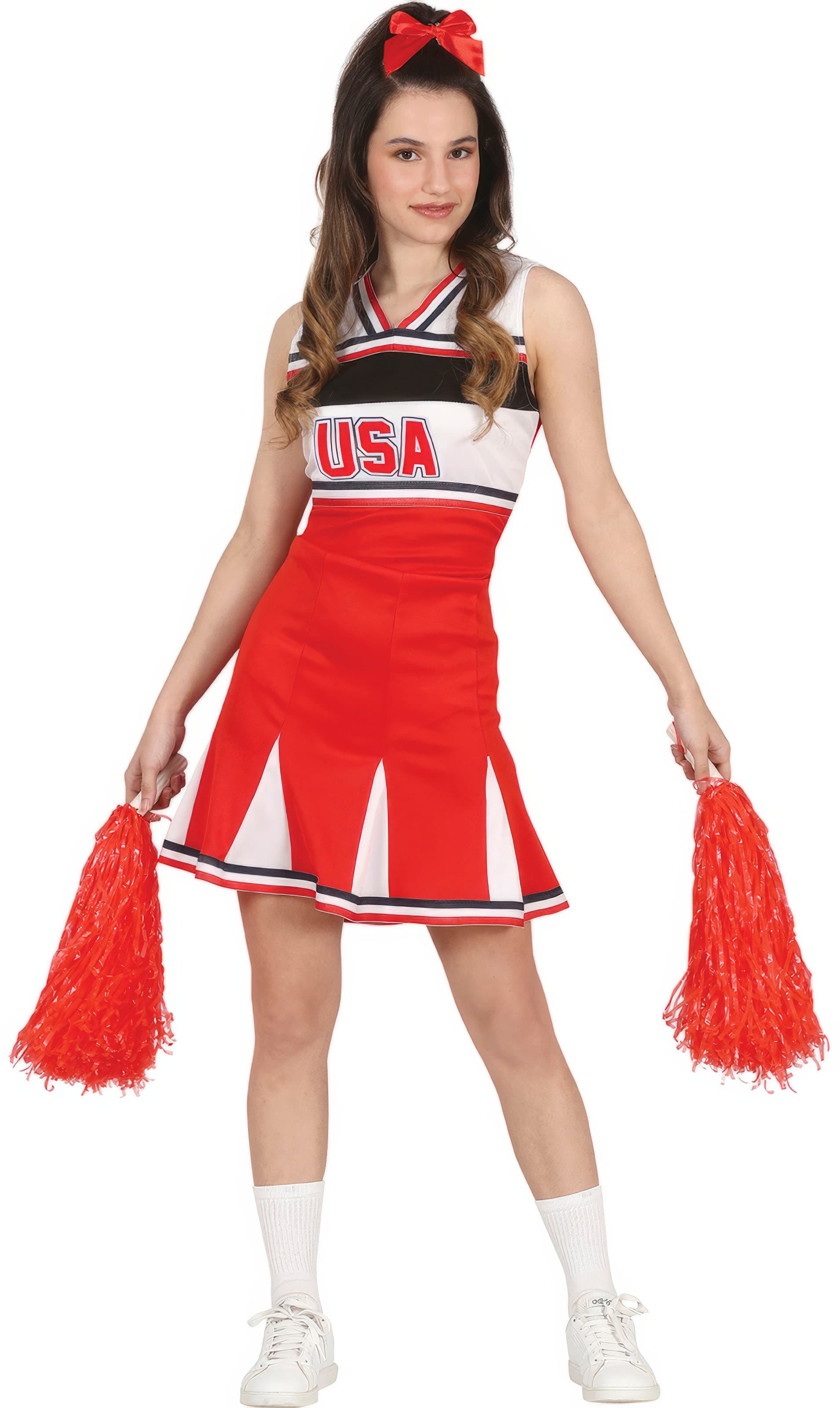 Cheerleader – kostume til børn og voksne, rød og hvid