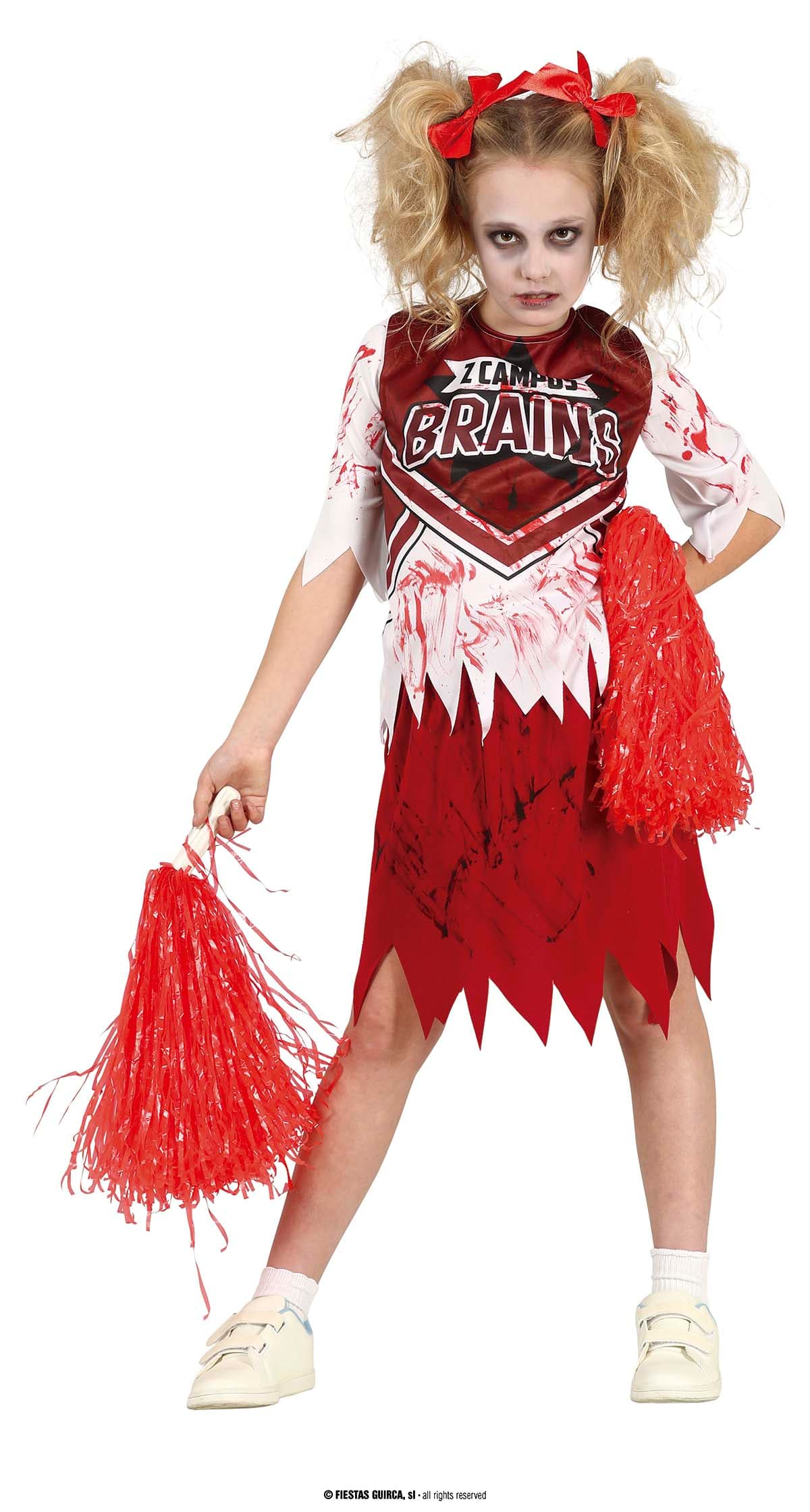 Zombie-cheerleader – kostume til piger, hvid og rød