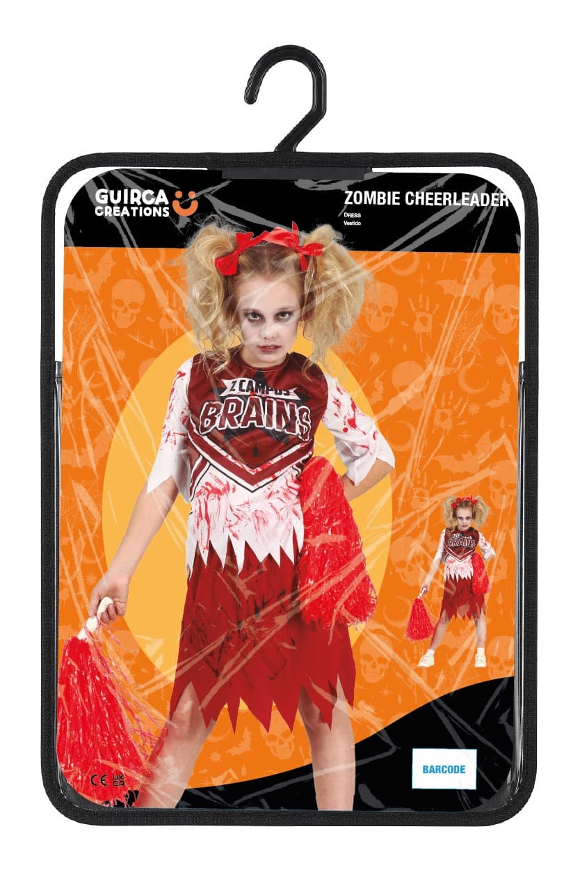 Zombie-cheerleader – kostume til piger, hvid og rød