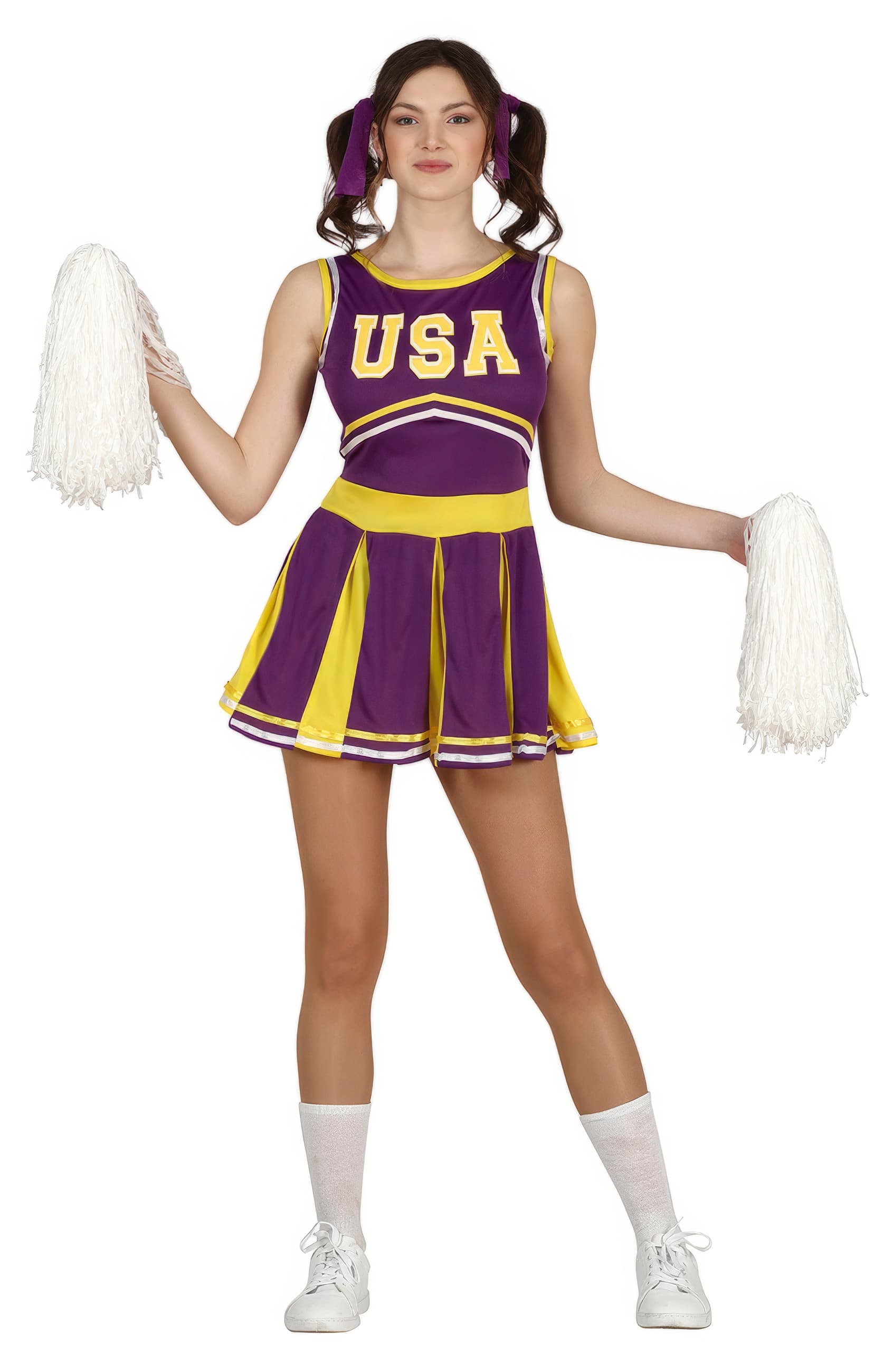 Cheerleader – kostume til børn og voksne, lilla og gul