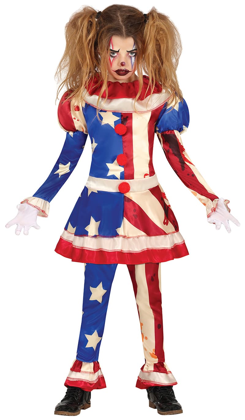 Patriotisk klovn – kostume til piger