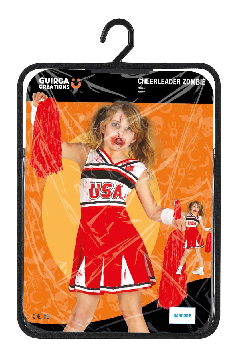Zombie-cheerleader – kostume til piger, rød og hvid