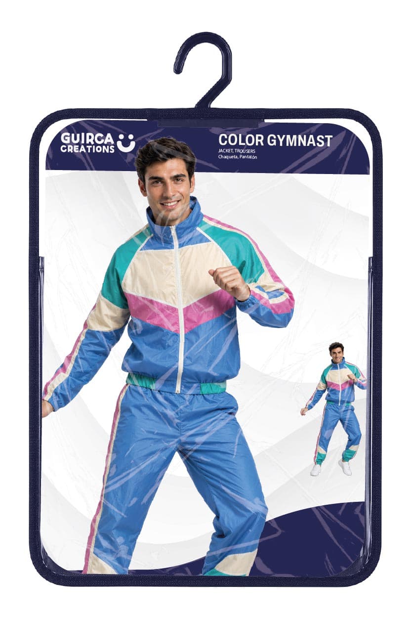 Gymnast – kostume til herrer, blå og flerfarvet, model 79309
