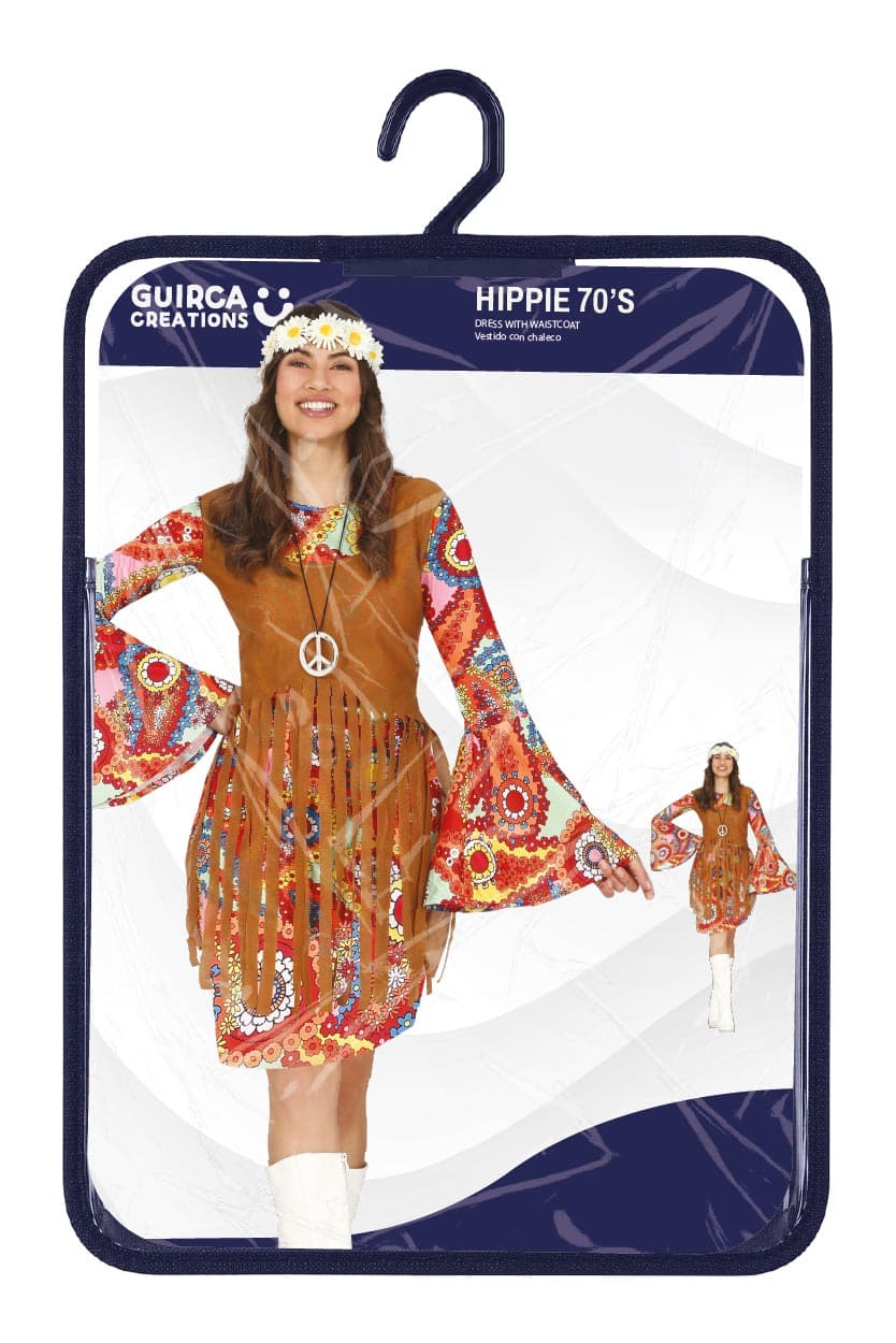 Hippie – kostume til damer, brun, guld og flerfarvet