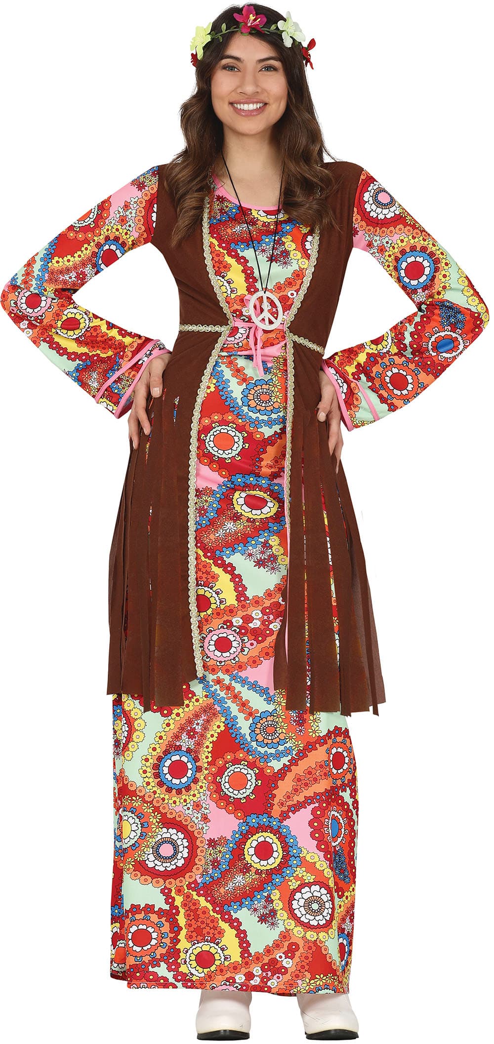 Hippie – kostume til damer, brun og flerfarvet, model 79391