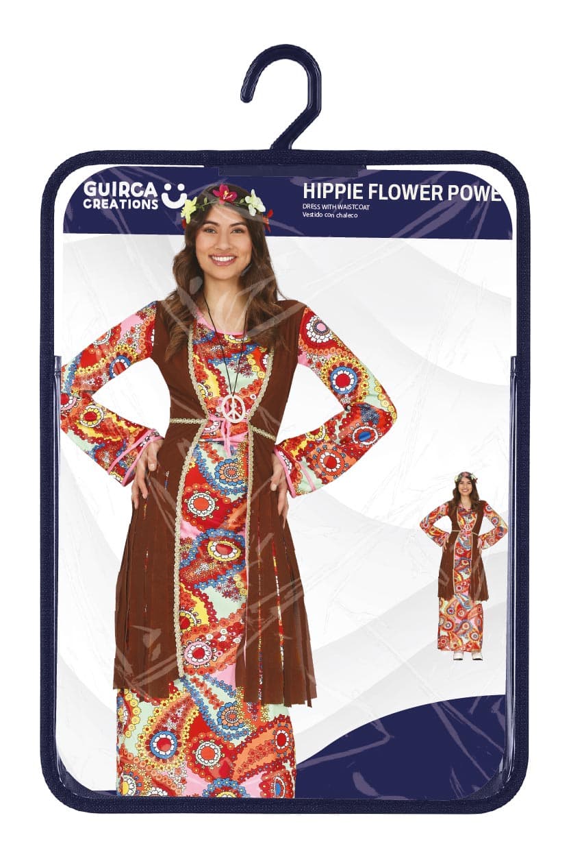 Hippie – kostume til damer, brun og flerfarvet, model 79391