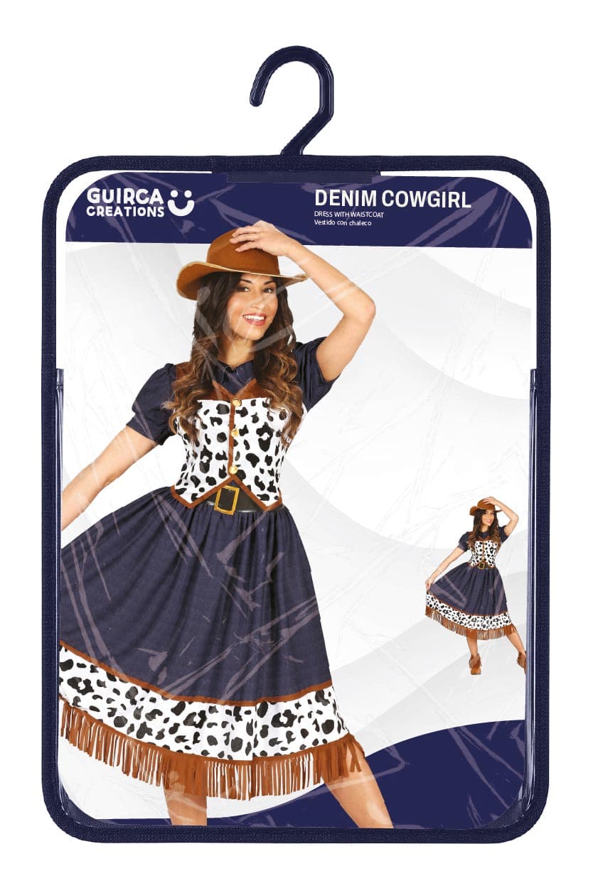 Cowgirl – kostume til damer, brun og blå, model 79695