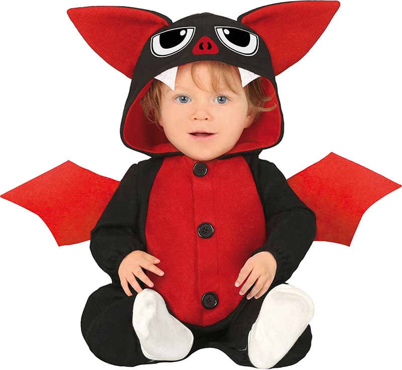 Flagermusponcho – kostume til baby, sort og rød