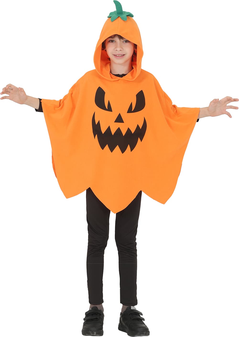 Græskarponcho – kostume til børn, orange og sort