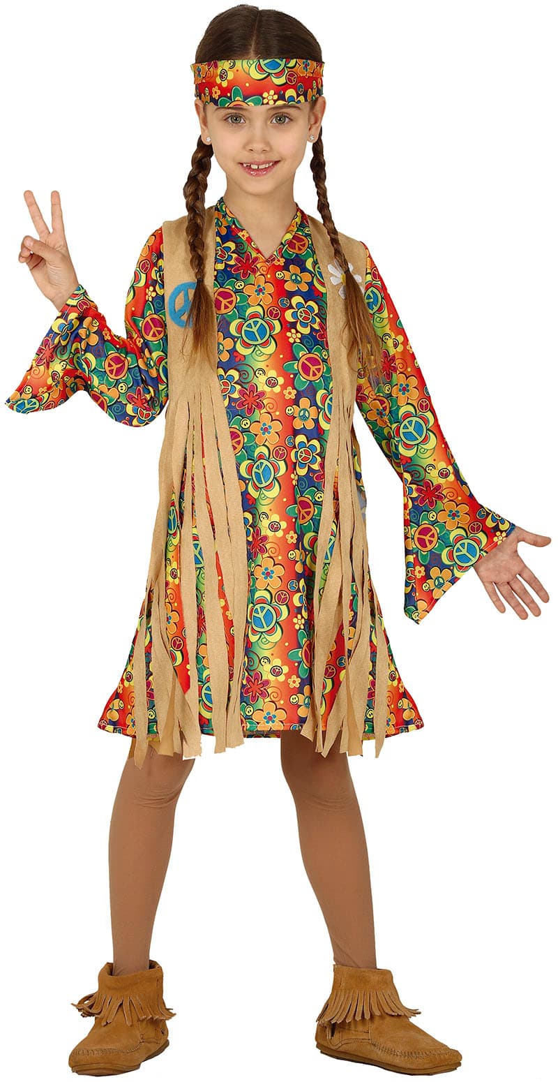 Hippie – kostume til piger, flerfarvet, model 83609