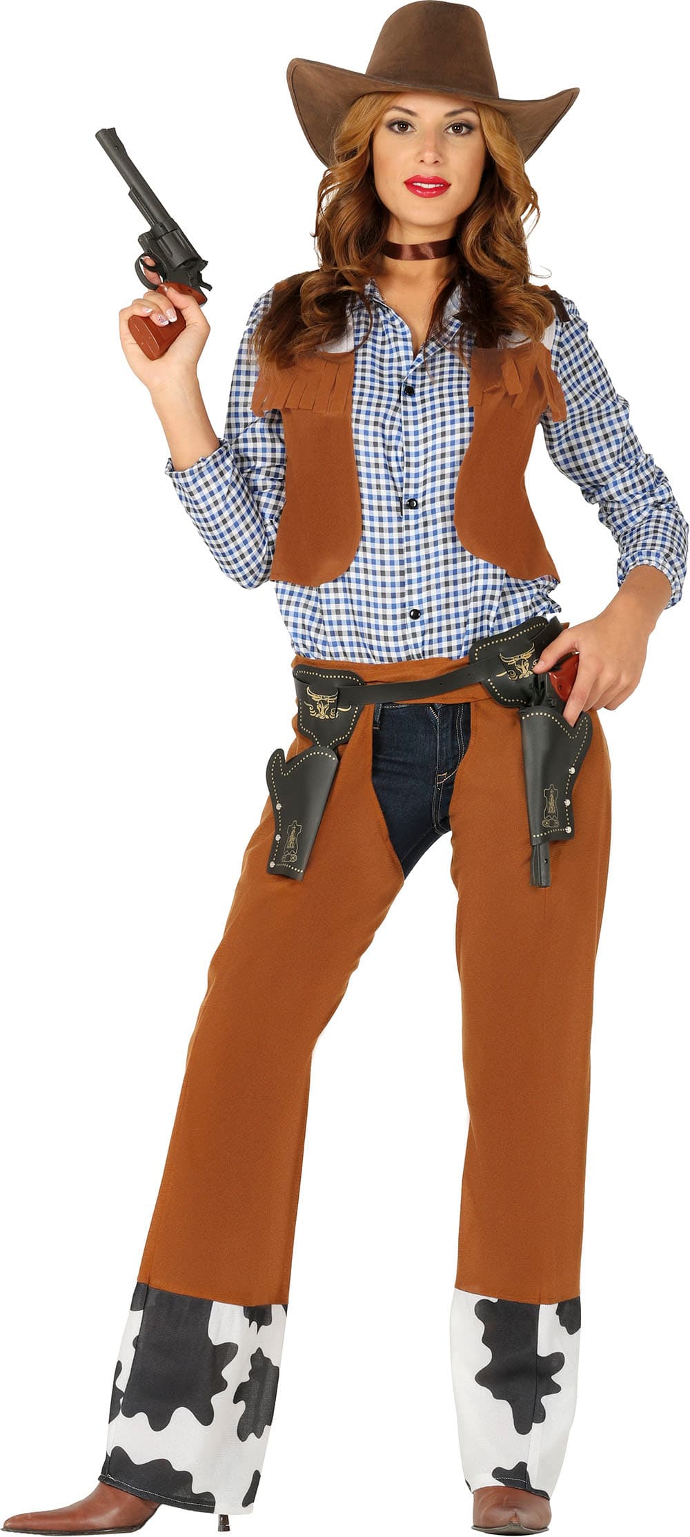 Cowgirl – kostume til damer, brun og blå, model 86400