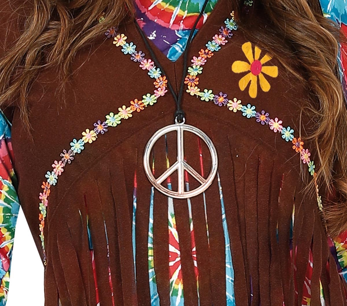 Hippie – kostume til damer, brun og flerfarvet, model 86565