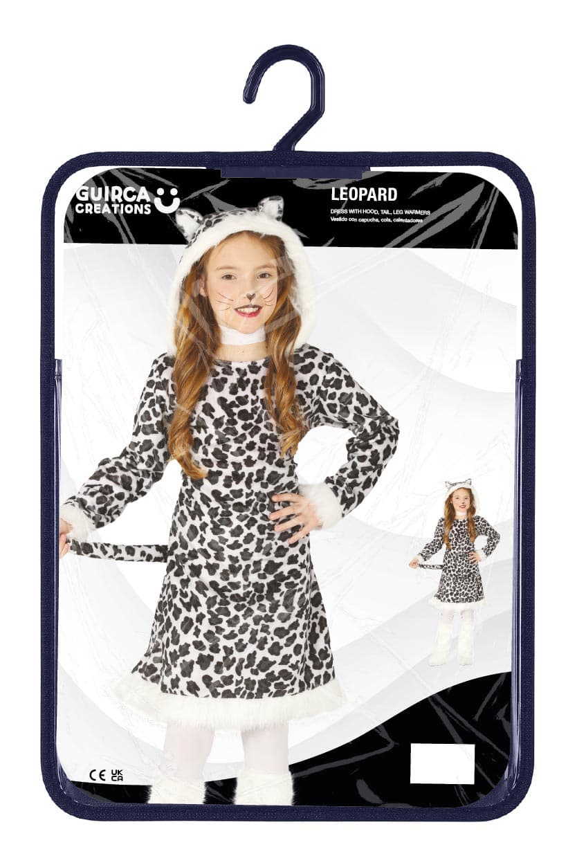 Leopard – kostume til piger, hvid og sort