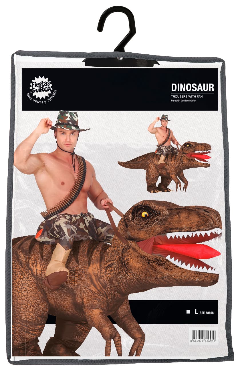 Oppusteligt kostume, rytter på dinosaur