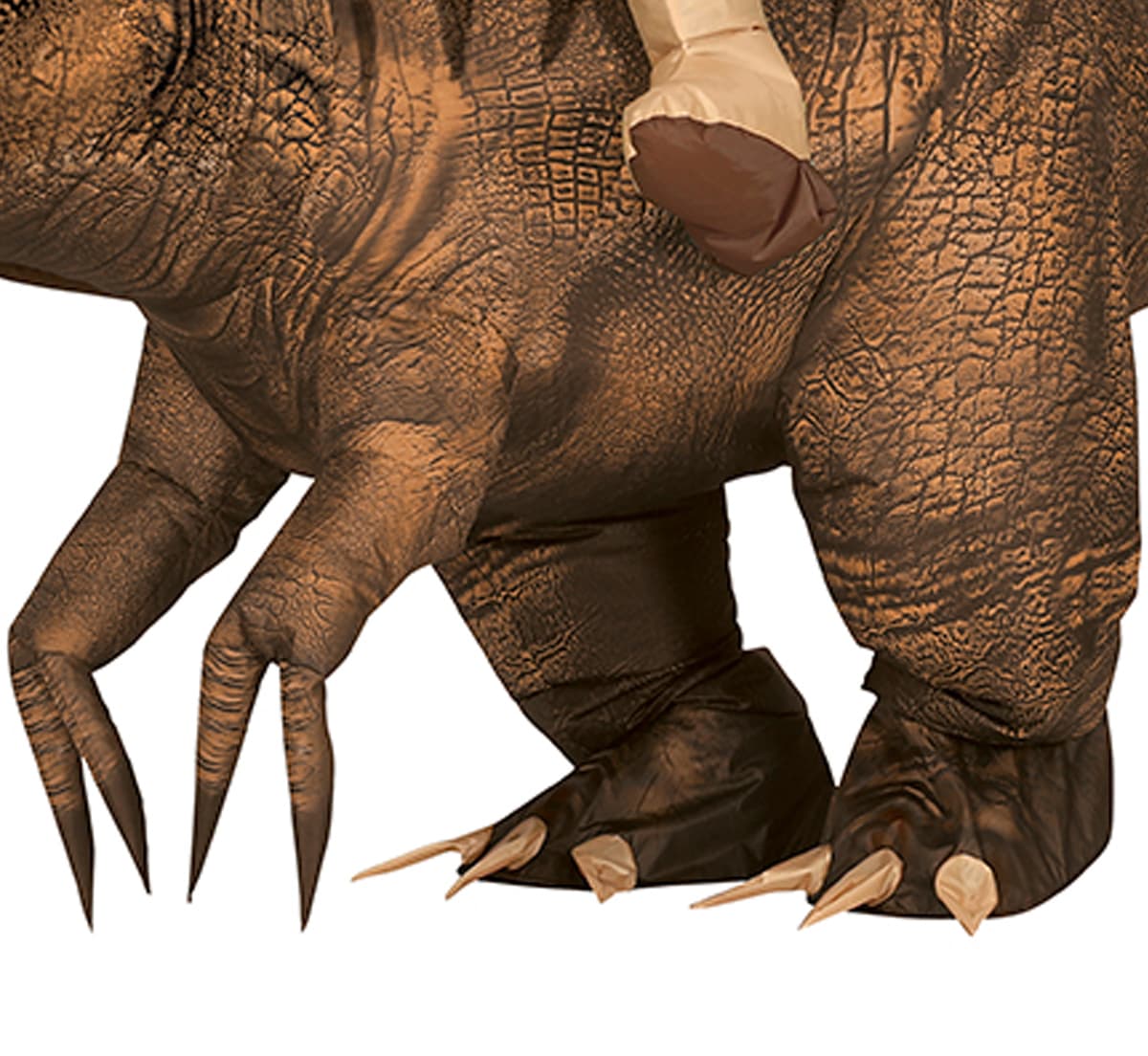 Oppusteligt kostume, rytter på dinosaur