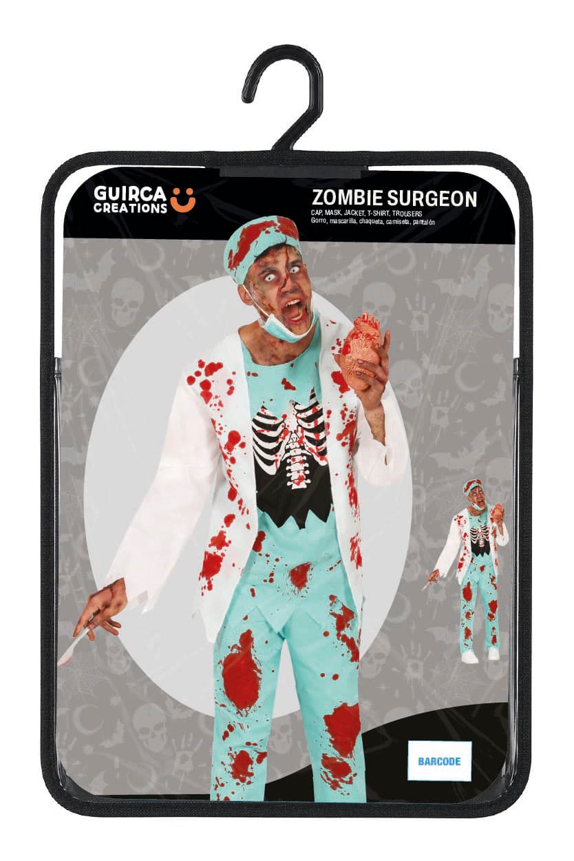 Zombiekirurg – kostume til herrer, hvid og blå