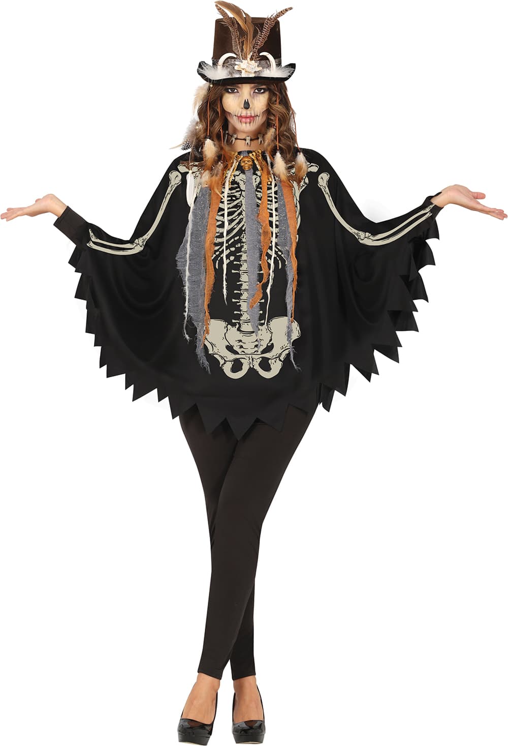 Skeletponcho – kostume til damer, sort