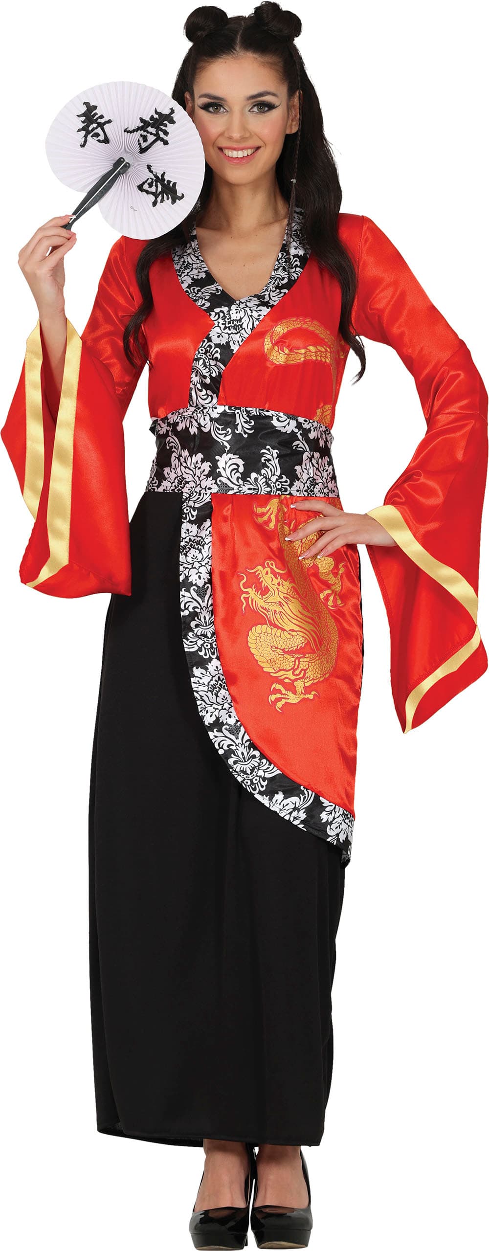 Kinesisk – kostume til damer, rød og sort, model 89018