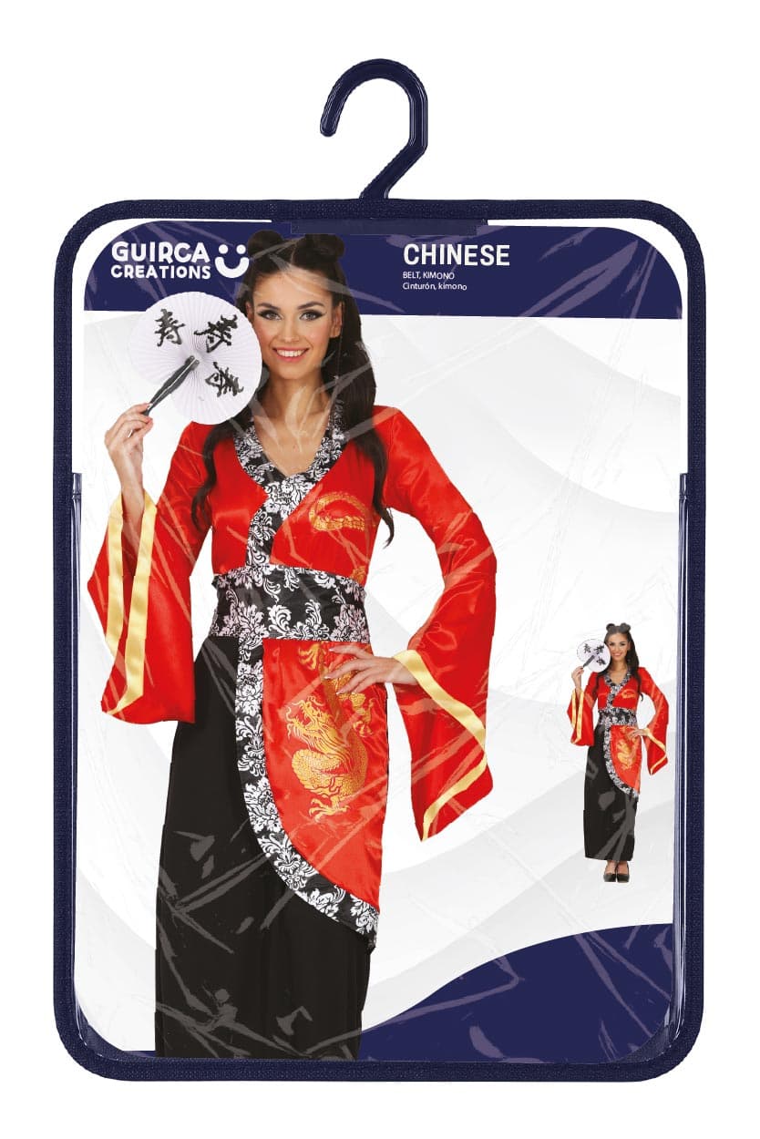 Kinesisk – kostume til damer, rød og sort, model 89018