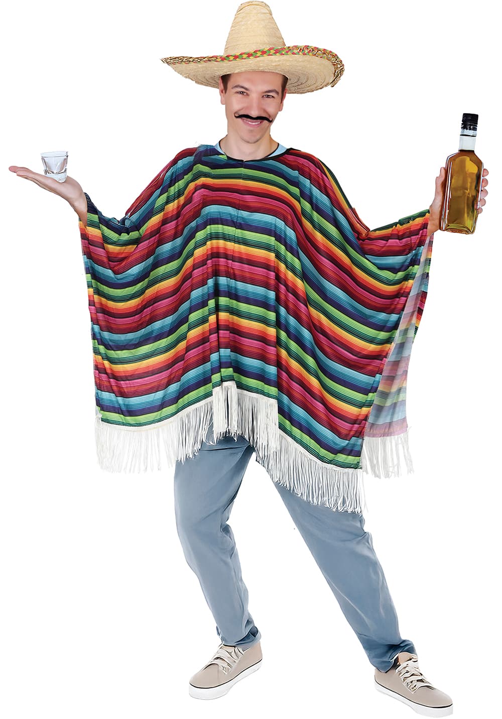 Flerfarvet mexicansk poncho – kostume til voksne