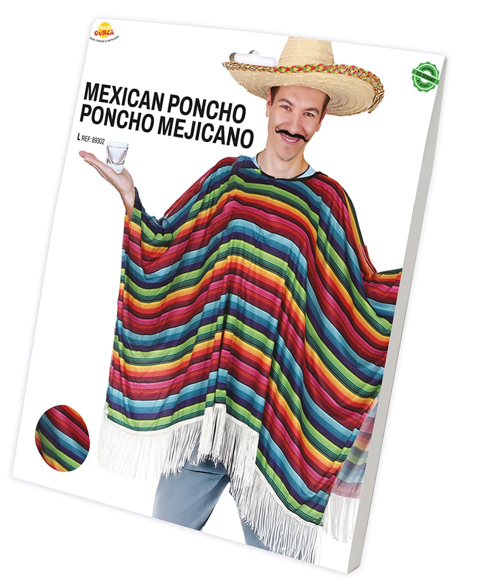 Flerfarvet mexicansk poncho – kostume til voksne