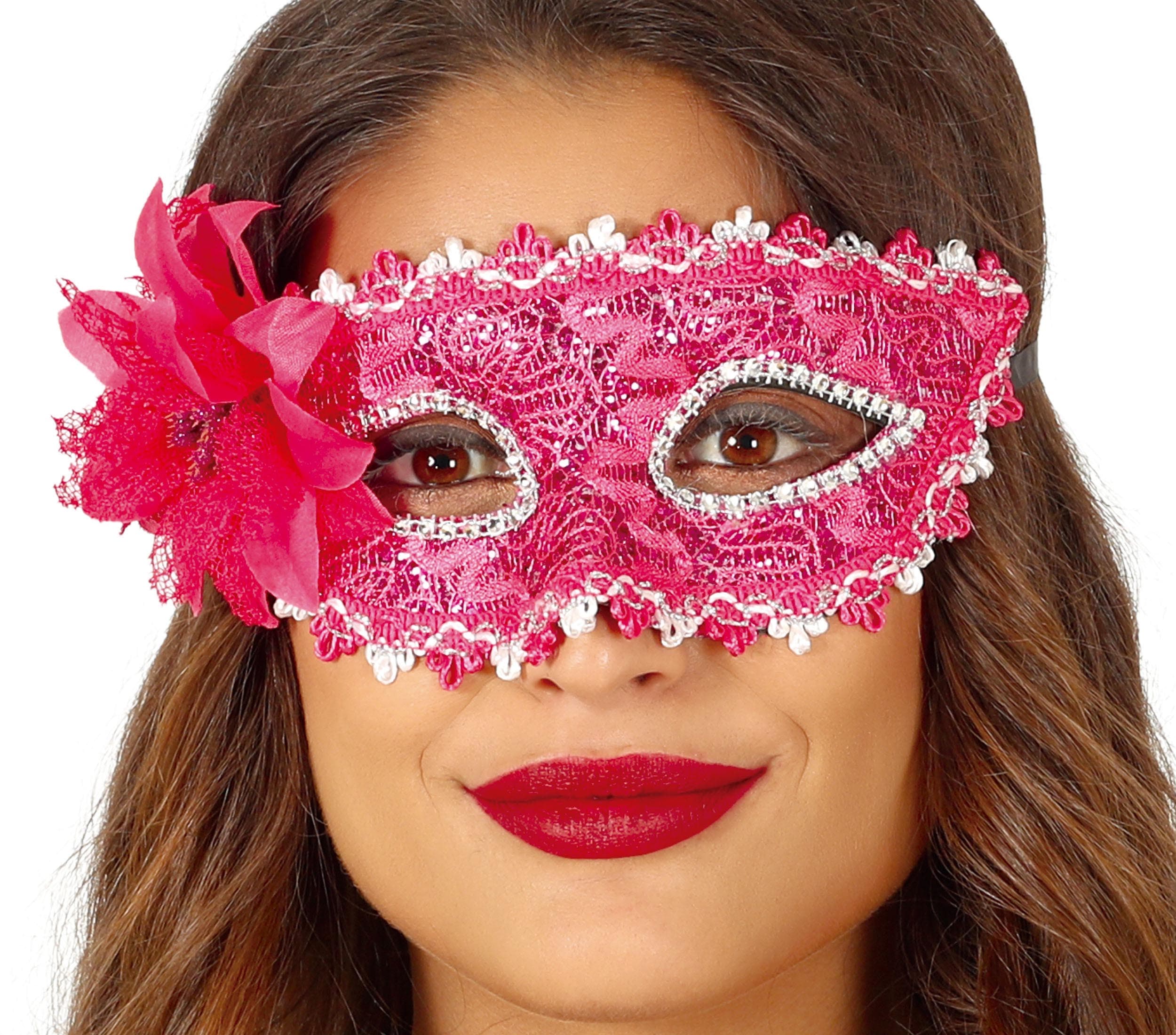 Fuchsiafarvet maske med blomster