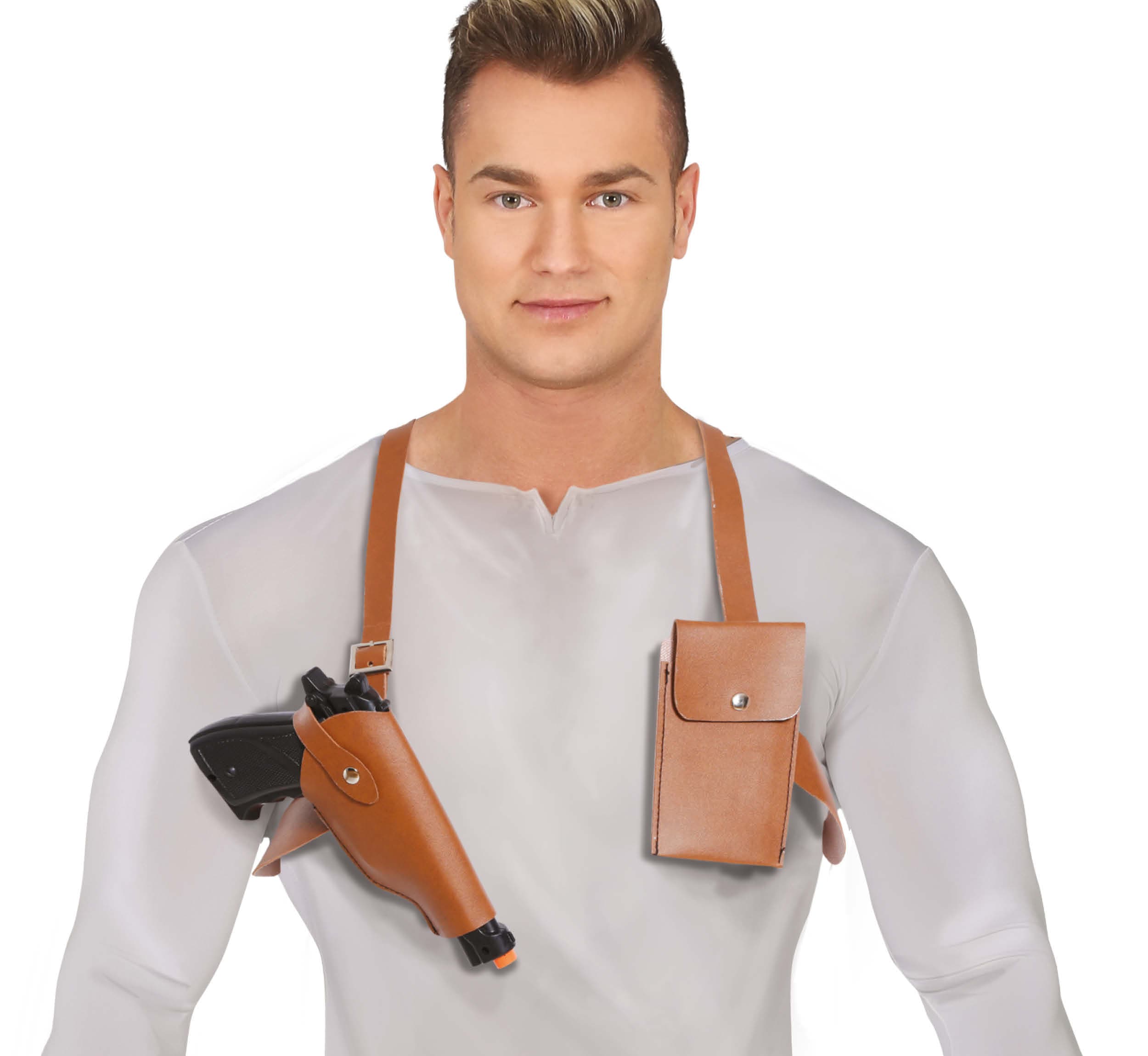 Sadeltaske med pistol, pung og lomme