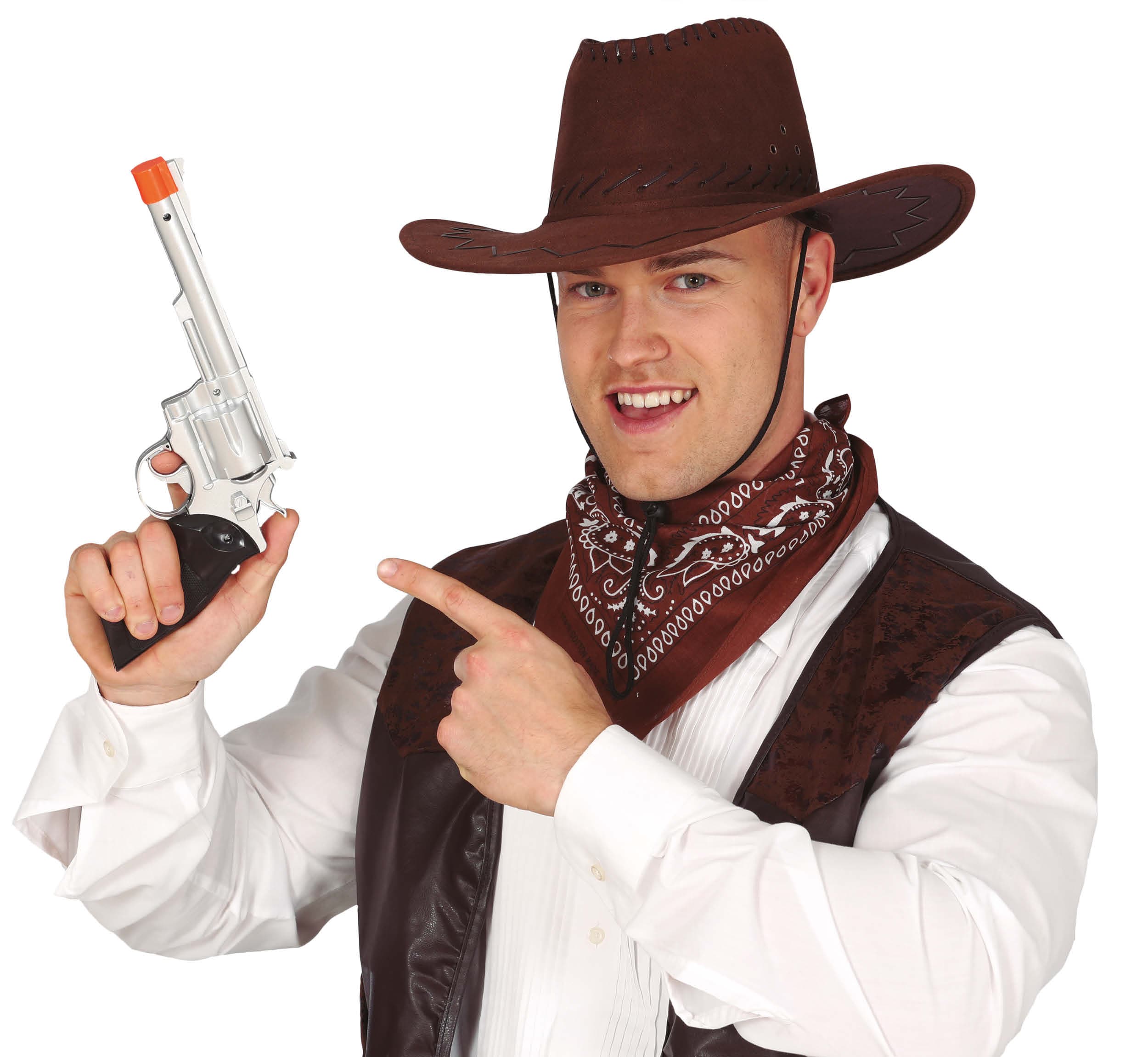Sølvfarvet cowboypistol 32 cm