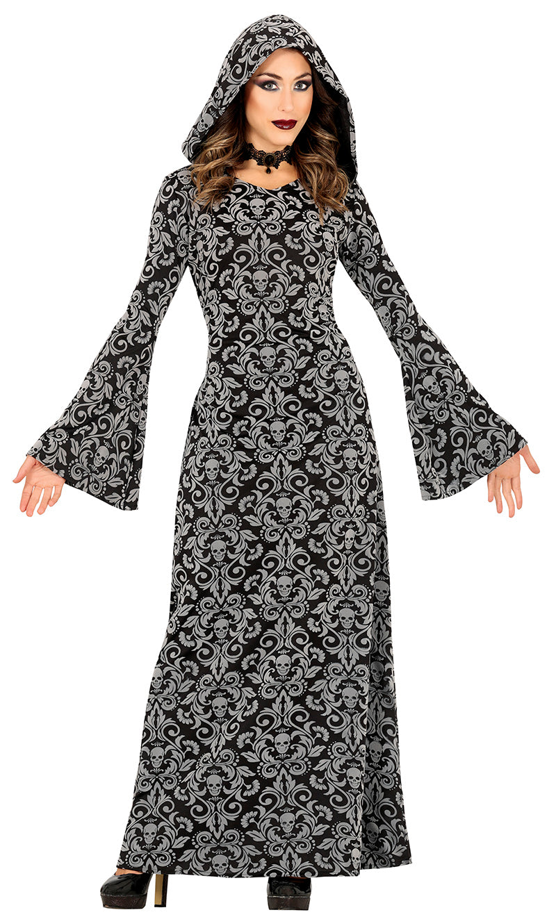 Sort hættetrukne heksekostume